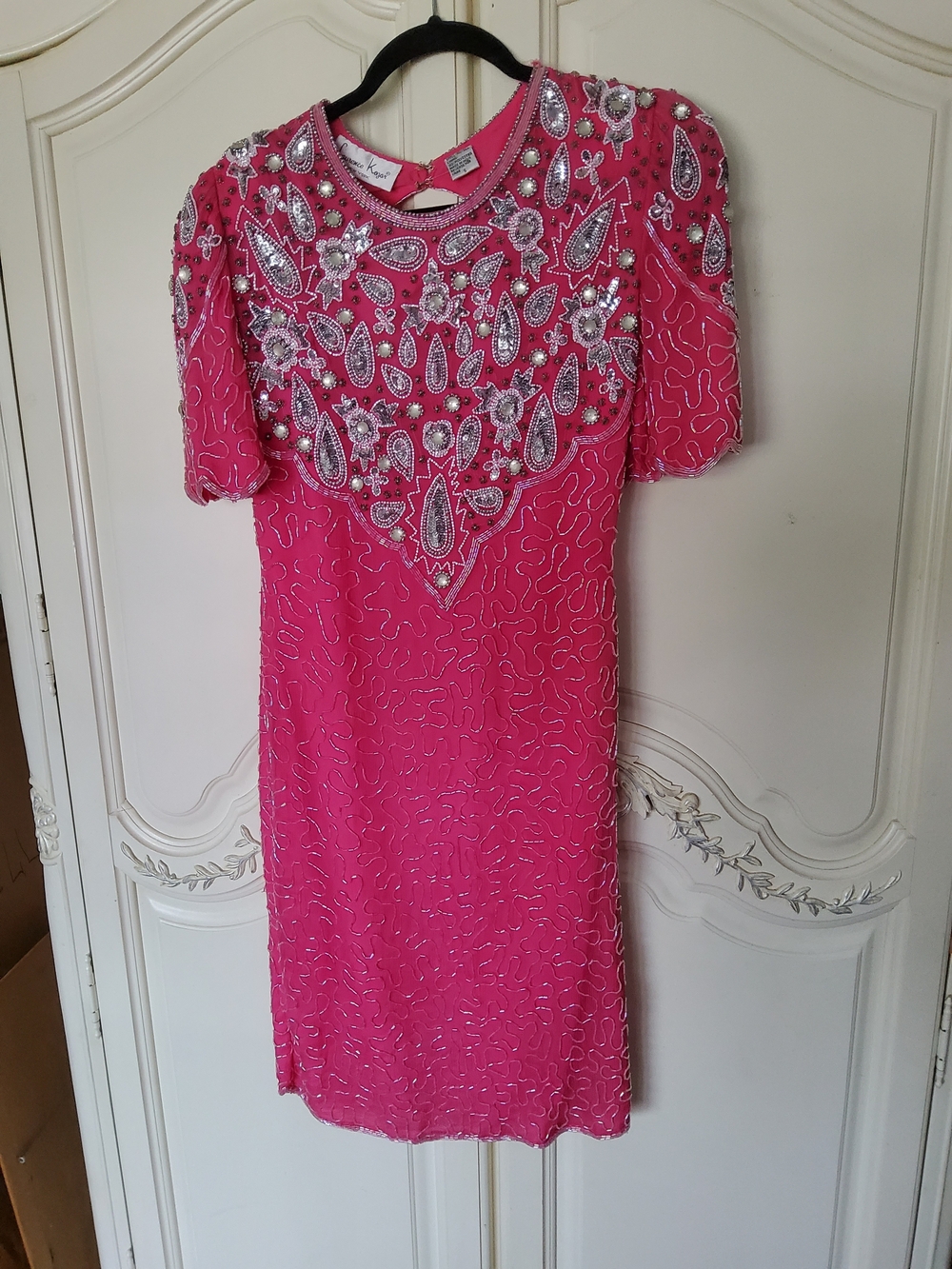 Laurence Kazar Hot Pink Beaded Midi Dress